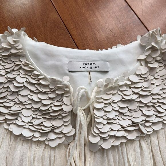 Robert Rodriguez White Silk Sleeveless Leather Floral Patels Accents Size 10 - Picture 2 of 8